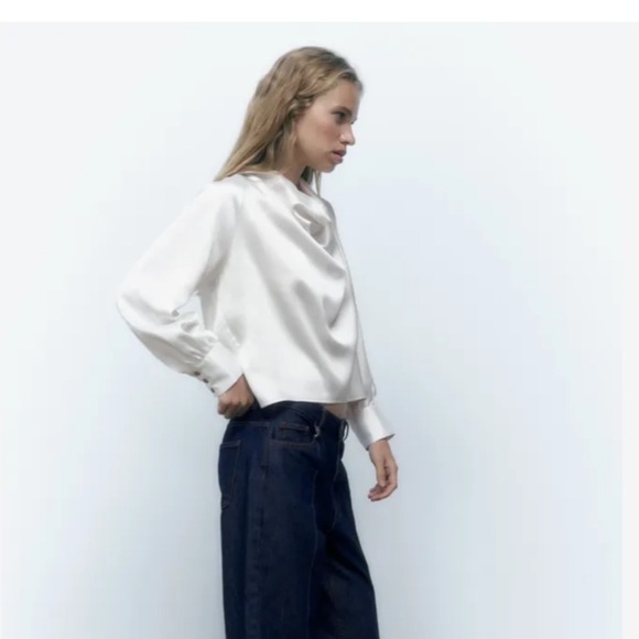 ZARA Flowy Collar Satin Effect Shirt NWT - Picture 4 of 8